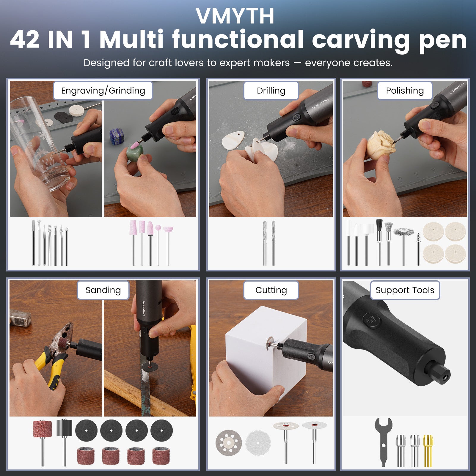 VMYTH iPen E2 – 7.2V Wireless Rotary Tool Kit with 44 Accessories