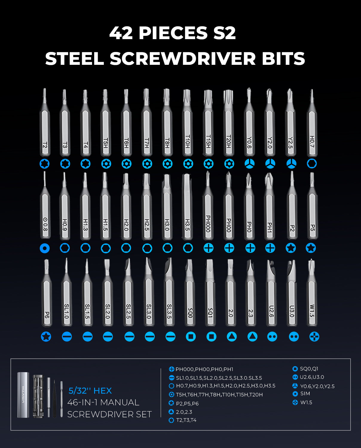 VMYTH iDriver MS1 – Compact Hand Screwdriver with 42 Magnetic Bits