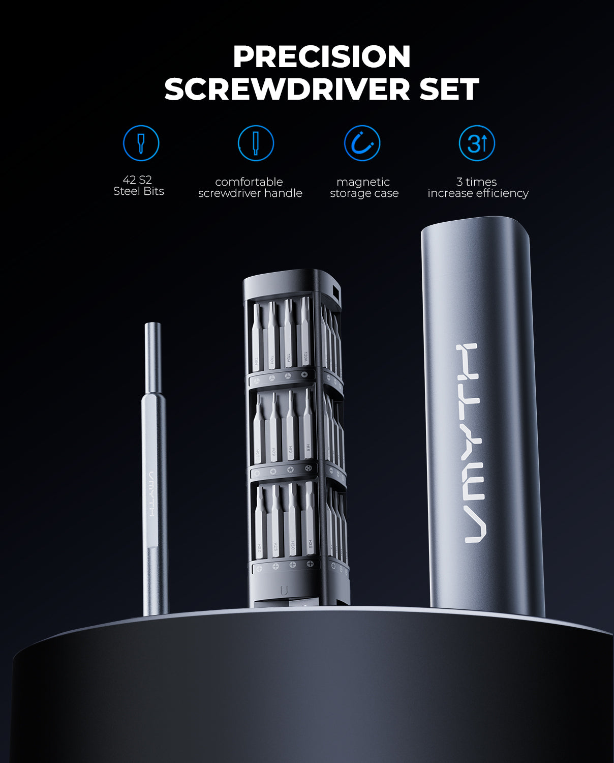 VMYTH iDriver MS1 – Compact Hand Screwdriver with 42 Magnetic Bits